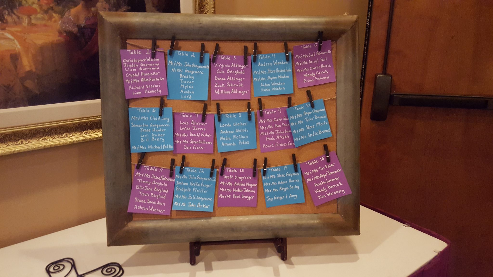 A frame with sticky notes hanging